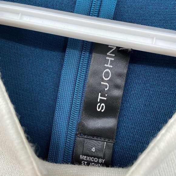 St. John Blue Ivory Colorblock Long Sleeve Dress - Picture 2 of 6